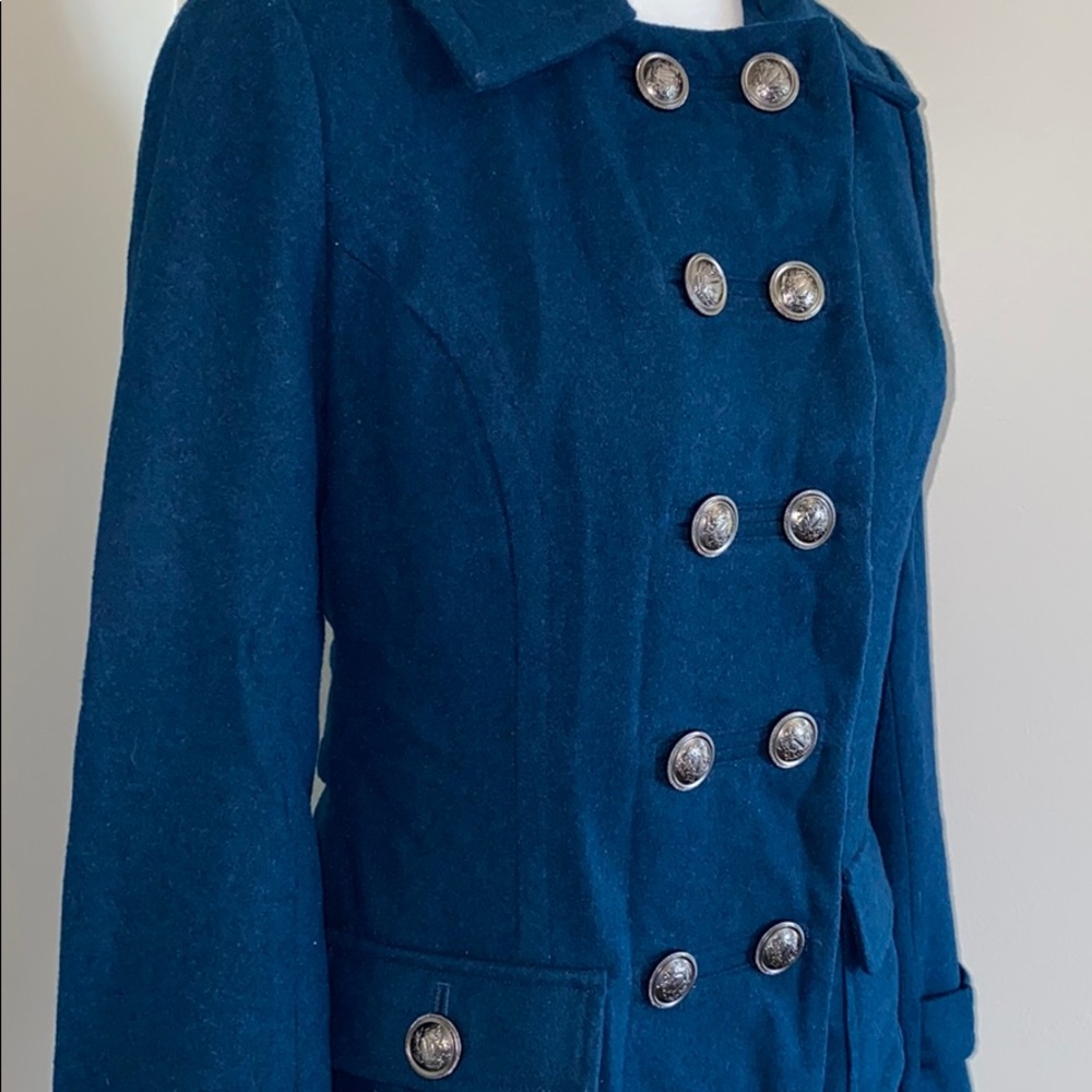 Beautiful Teal Peacoat Wool blend with buttons.